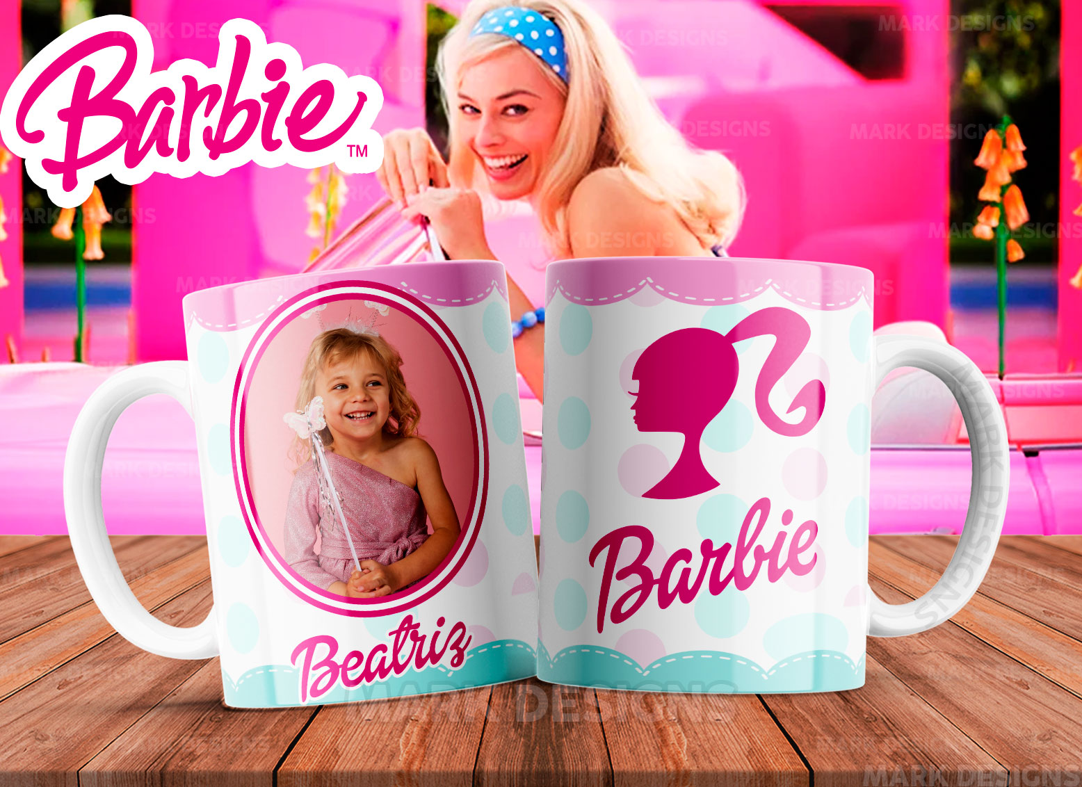 Tazas personalizable con foto y nombre de diseño de Barbie - Imagen 2