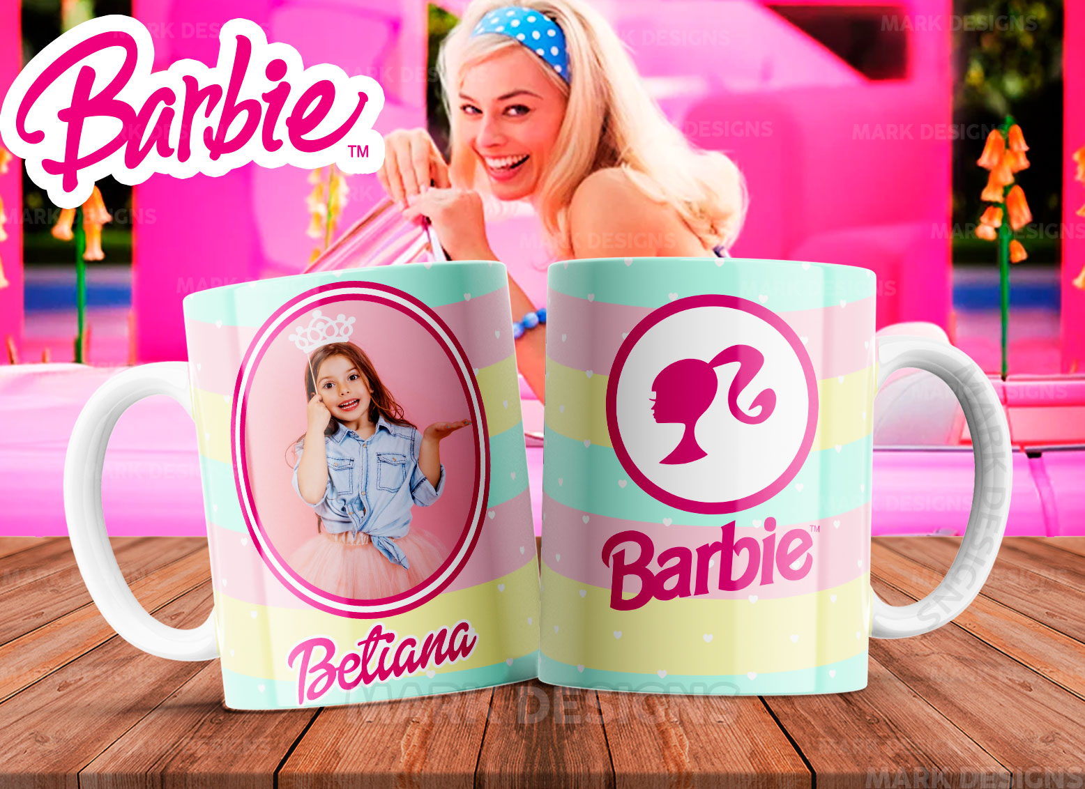 Tazas personalizable con foto y nombre de diseño de Barbie - Imagen 6