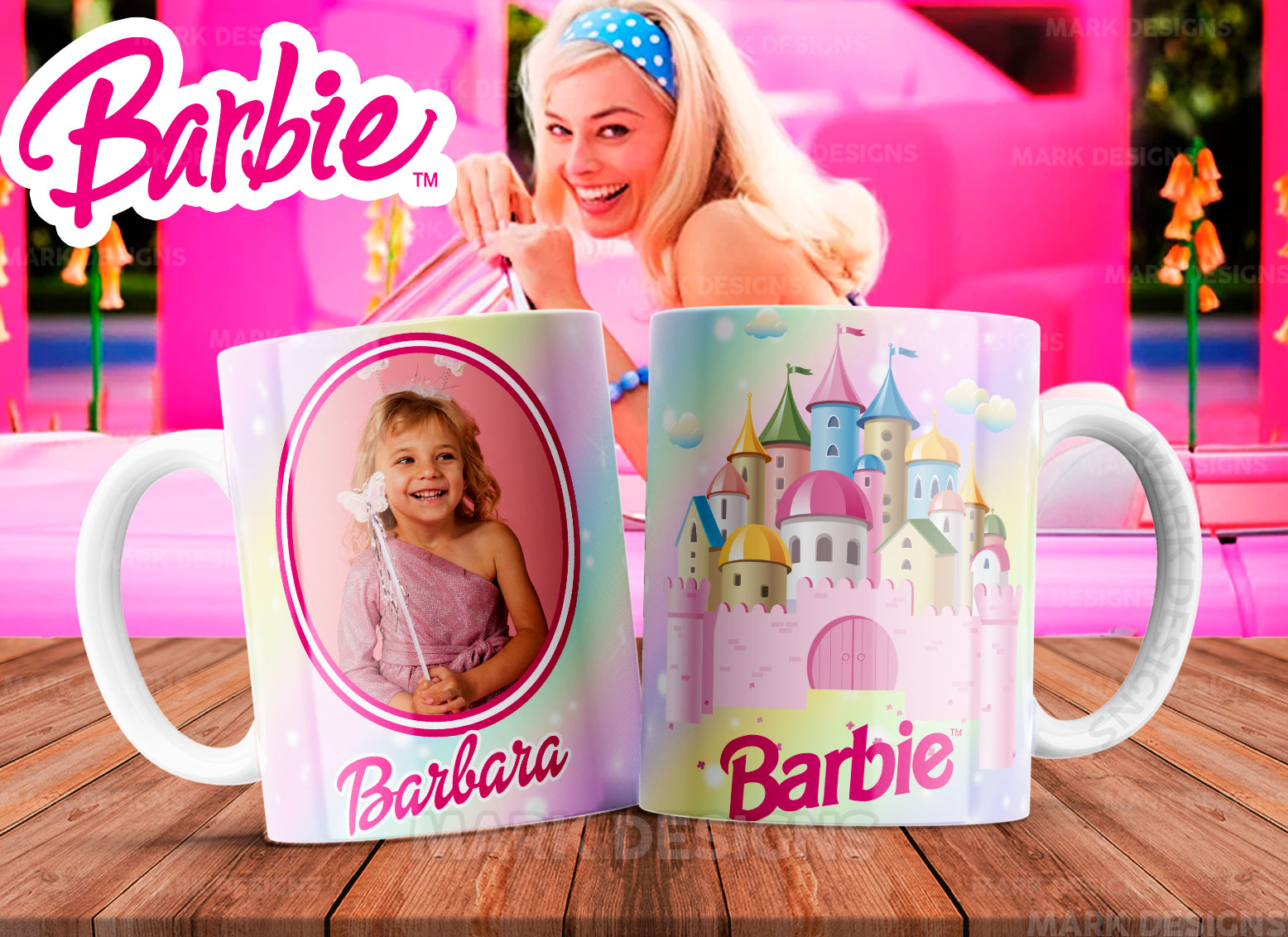 Tazas personalizable con foto y nombre de diseño de Barbie - Imagen 3