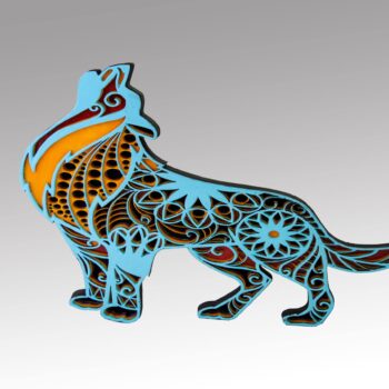 Cuadros mandala multicapa forma de Lobo