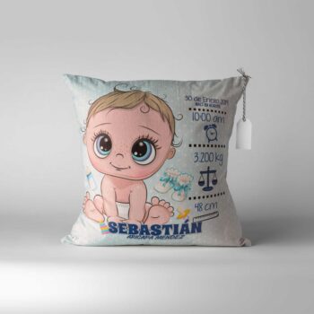 Cojín Natalicio para bebé con Nombre y Datos – Cojín para recién Nacidos