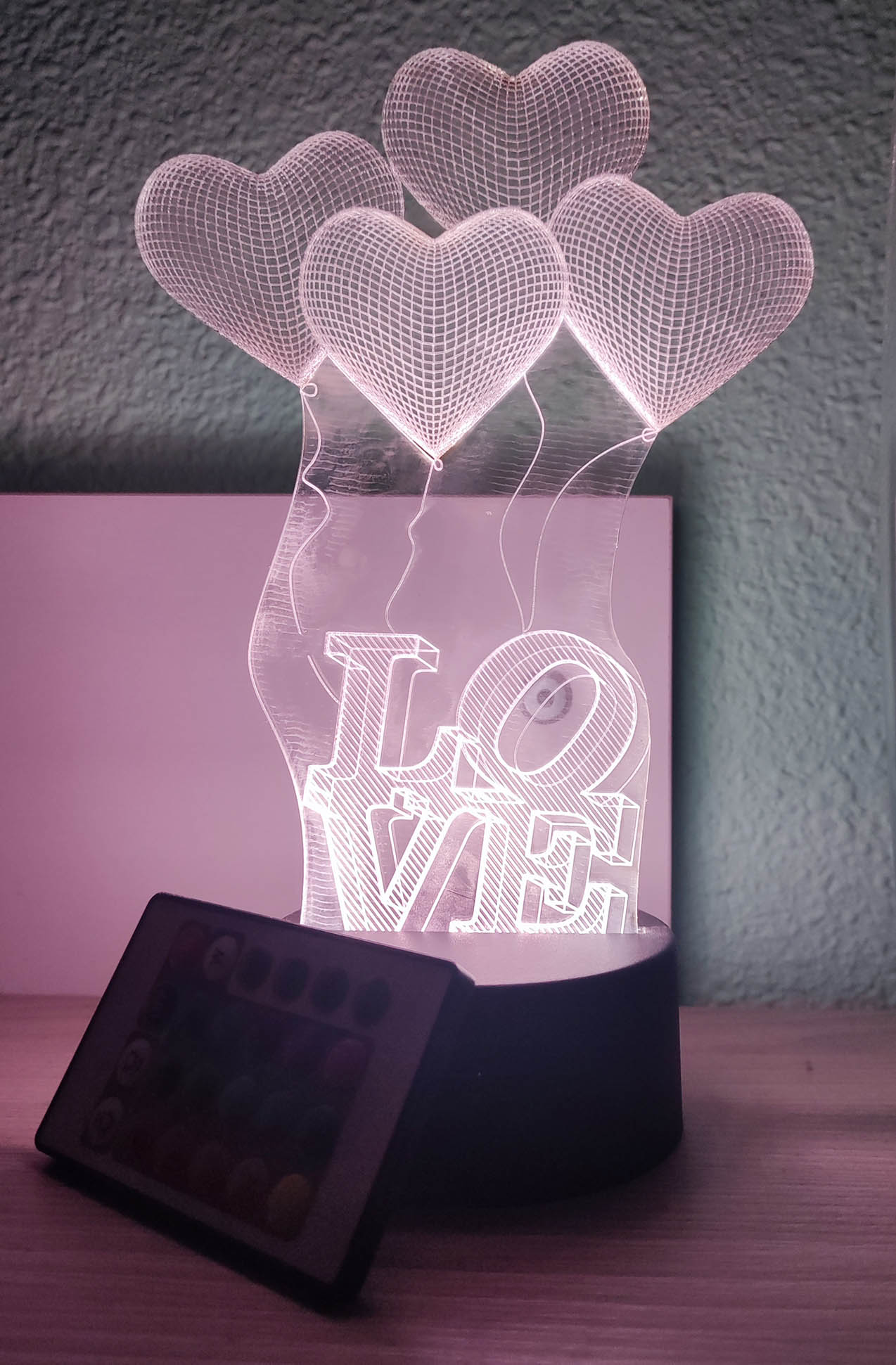 Lámpara 3D en Acrílico con Diseño romantico de globos y corazones - Imagen 2